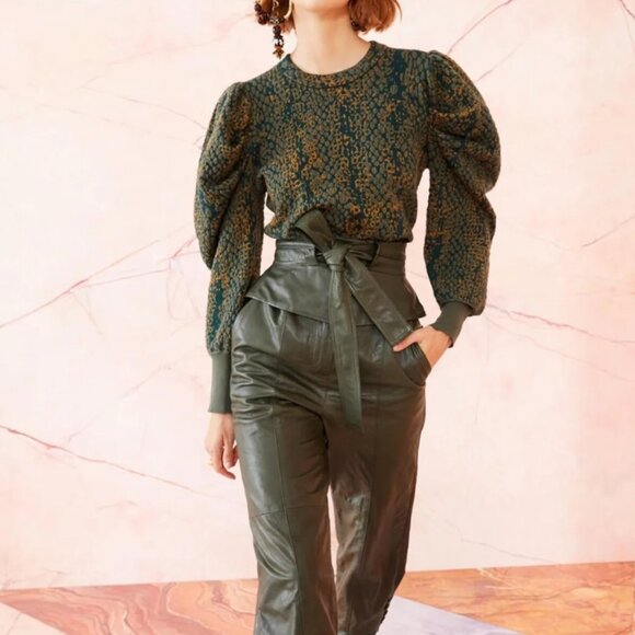 NWOT ULLA JOHNSON Gemma Jacquard Pullover in Pine Python L $495 - Picture 3 of 5